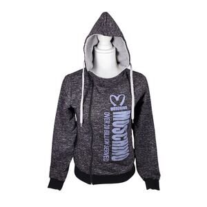 YOUTH ZIP-UP HOODIE – PARODY GRAPHIC – ASYMMETRICAL ZIP – SIZE 46 (6-7Y) – CLEAN